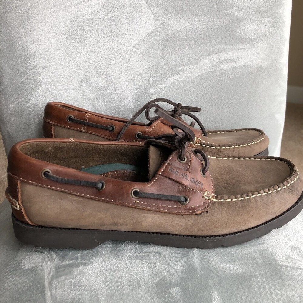 Highland Creek Men’s Sz 11 Shoes Two Toned Brown Leather Boat Dock Slip on